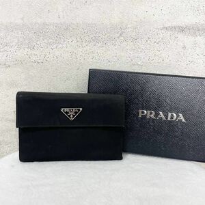 【贅沢品の極み】PRADA プラダ　折り財布 カードケース　コインケース　三角プレート　ナイロン　本革　レザー　サフィアーノ　ブラック