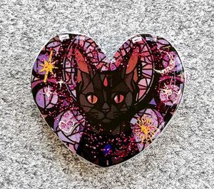 ネコ　黒猫　ヘアゴム　ブローチ　レジン