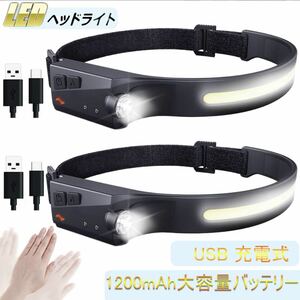 2個セット LEDヘッドライト 充電式USB LEDデュアル光源 ヘッドランプ 5種点灯モード 58g超軽量　高輝度 IPX4防水 防塵 1200mAh大容量