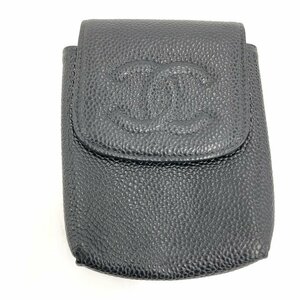 CHANEL　シャネル　キャビアスキン　シガレットケース　ブラック　7718444【CABE6052】