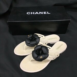 CHANEL シャネル カメリア ビーチ サンダル 白×黒 36/23cmサイズ レディース 箱付き【CBAE5077】