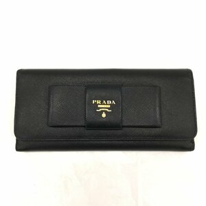 PRADA プラダ 長財布 黒 リボン レザー 【CBAG8025】