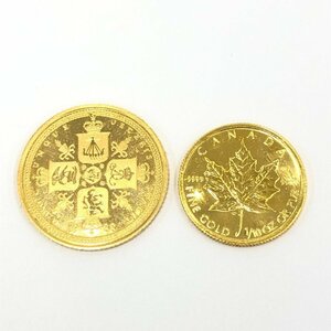 K24IG メイプルリーフ金貨 1/10oz / K22 マン島 ソブリン金貨 2枚まとめ 総重量7.4g【CBAM6036】