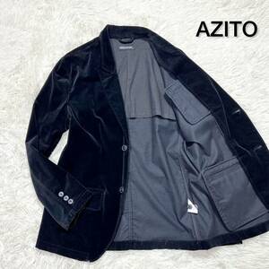 AZITO 【至高のベロア】アジト メンズ ベロア テーラードジャケ ベロアジャケット 2B ブラック Lサイズ 紳士服 高品質 美品