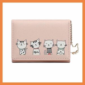 ミニ財布 レディース 三つ折り財布 小さめ ピンク　ネコ　かわいい　キッズ