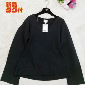 【新品タグ付】H＆M Vネック ニット S 厚手 ゆったり セーター ブラック ニット セーター トップス ブラック