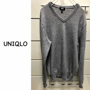 【送料込み】　UNIQLO カシミヤ　Vネック　ニットセーター　M グレー　ユニクロ　Vネックセーター ニット 秋冬物