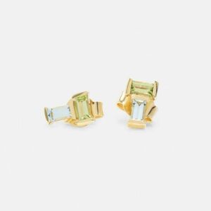 未使用 ALIITA アリータ バケッド ピアス EARRING バイカラー ストーン アクアマリン ペリドット ブルー グリーン