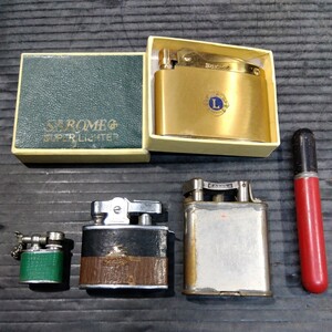 着火未確認 現状品にて 昭和レトロ 古い ライター まとめて SAROME SUPER LIGHTER LION / CORONA / PACIFIC 検）オイル ガス