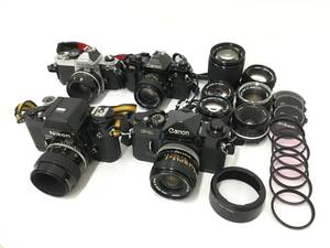 ☆ フィルムカメラまとめ 1 ☆ Nikon FM + F2 + Canon F-1 + A-1 他レンズ10本 ニコン キャノン フィルム一眼レフカメラ
