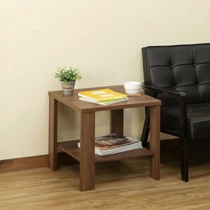 サイドテーブル 棚付 50cm幅 正方形 木製 センターテーブル 木目柄 大理石柄 LDN-01 アンティークブラウン(ABR)の画像9