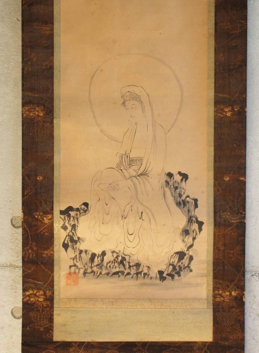 Obra auténtica [de] Ben'ei Yamazaki Ilustración de Shakyamuni, proponente del movimiento de iluminación de la secta Jodo, pergamino colgante de papel // Buscar: Pintura religiosa Diseño de tienda de antigüedades chinas litografía Diseño de tienda moderno, cuadro, pintura japonesa, persona, Bodhisattva