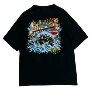 【M】USA 古着 USA製 Harley-Davidson プリント Tシャツ 半袖 クルーネック ブラック