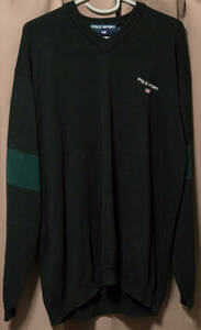 ヴィンテージ 90's◆POLO SPORT ポロ スポーツ ラルフローレン ロゴ刺繍 コットン ニット Vネック セーター 黒 XL