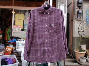 ビンテージ　ステューシー　ボタンダウン仕様な紫チェック柄の長袖シャツ　サイズL