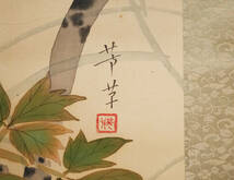 【真作】★【蝶に牡丹　ぼたん】芳草◆絹本肉筆　日本画　花鳥　掛軸_画像6