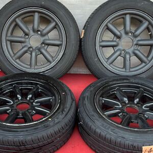 BRブラックレーシング14×6J+22　4H PCD114.3　ハブ径φ73 FALKEN ZIEX ZE912 175/60R14ラジアルタイヤ付き4本セット。旧車等に。60%溝有。