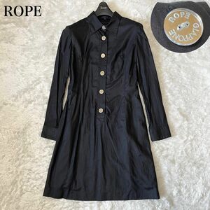 ROPE ロペ　シャツワンピース　チュニック　ブラック　ひざ丈　ロゴボタン