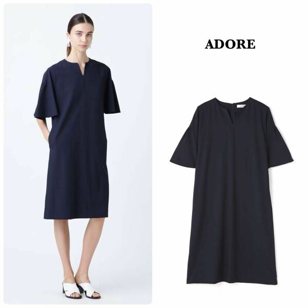 【ADORE】スーパードライジョーゼットワンピース　オケージョン　ネイビー　36