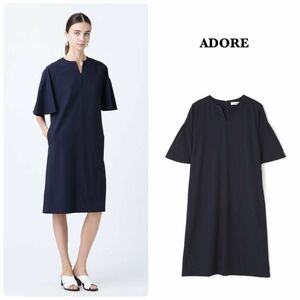 【ADORE】スーパードライジョーゼットワンピース　オケージョン　ネイビー　36