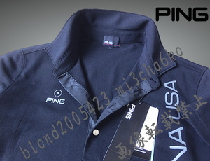 ■新品【PING GOLF】ピン ゴルフ 吸汗速乾 背面ロゴ 軽量素材 半袖ポロシャツ■NV/L