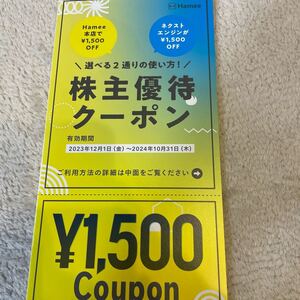 Hamee株主優待クーポン1500円分 コード通知 24.10迄