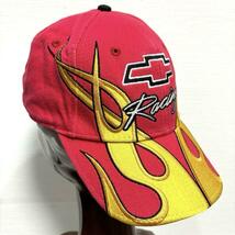 美品 CHEVROLET RACING CAP シボレー レーシング キャップ 炎 刺繍 ファイヤーフレーム 帽子ファイヤーパターン アメ車 USA 企業 古着_画像6