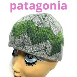 patagonia パタゴニア ビーニー キャップ ニット帽 28837F6 グレー ×グリーン 帽子 古着女子 古着男子 男女 ユニセックス