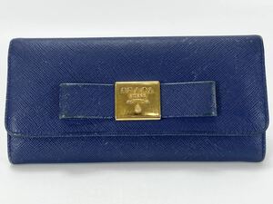 【1円スタート】PRADA プラダ 長財布 ラウンドファスナー リボン ブルー サフィアーノレザー ゴールド金具 レディース イタリア製 ITALY