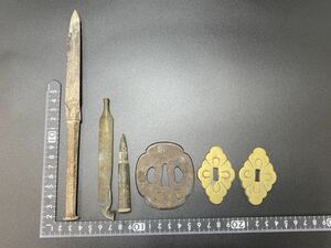 【骨董 6点まとめ】刀装具 鍔 鏃 弾丸 煙管 金属製