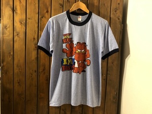 新品●ガーフィールド　ビンテージスタイル　霜降り　リンガーTシャツ［L］●アメリカンコミック/アニメ/マンガ/映画/GARFIELD/BLUE