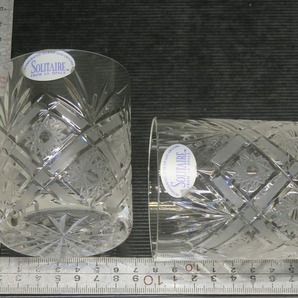 ●SOLITAIRE カットガラス ロックグラス ペア 2個 クリスタルガラス 24％ 箱入り LA OPALA ハンドクラフト●の画像4