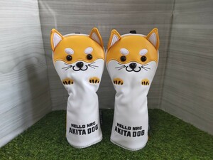 【UT】ゴルフヘッドカバーユーティリティ用秋田犬黄色２点セット