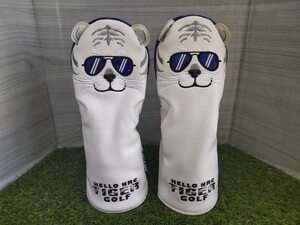 【UT】ゴルフヘッドカバーユーティリティ用白タイガー2点セット