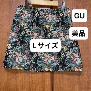 GU 花柄 ミニスカート ミニタイト　Lサイズ サイドファスナー レトロ カッコ可愛い　フラワー