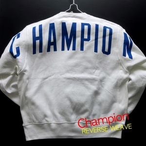 【Champion チャンピオン】未使用 US企画 リバースウィーブ マルチロゴ スウェット トレーナー オフホワイト 2XL（青単色 大きいサイズ）