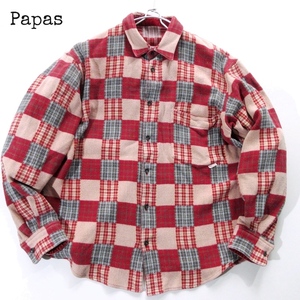 【Papas パパス】90年代 当時物 ビッグシルエット パッチワークデザイン チェックシャツ!!