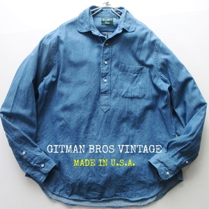 【GITMAN BROS VINTAGE ギットマン ヴィンテージ】ラウンドネック インディゴ コットンシャツ!! （made in usa indigo shirt）