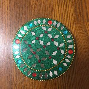 (TANE) India hand-mirror soft case attaching hand made green red stone blue stone colorful Junk