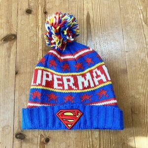 SUPERMAN スーパーマン　ポンポン　ニット帽　古着　アメカジ　古着卸　キャップ　帽子 ニットキャップ 