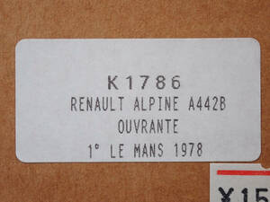 ■プロバンス ムラージュ K1786　ルノー アルピーヌ A442B OUVRANTE 1° LE MAN 1978　1/43 レジンキット