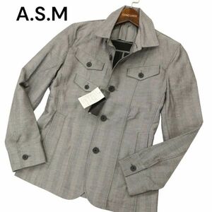 【新品 未使用】 A.S.M アトリエサブ メン 通年 ヘリンボーン★ カバーオール ジャケット Sz.48　メンズ グレー ASM　C4T01082_2#O