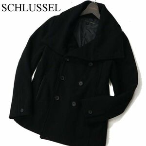 SCHLUSSEL シュリセル 秋冬 メルトン ウール★ ビッグカラー Pコート Sz.2　メンズ 黒　C2T12115_B#N