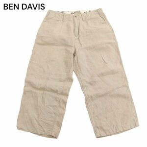 BEN DAVIS ベンデイビス 春夏 ロゴ★ 麻 リネン100％ アンクル丈 パンツ Sz.30　メンズ ベージュ 日本製　C4B00911_2#P