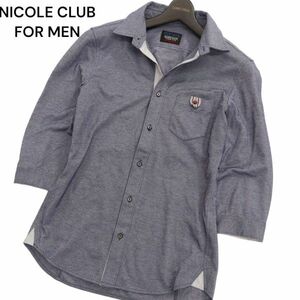 NICOLE CLUB FOR MEN ニコルクラブ フォーメン 春夏 7分袖 スリム★ シャツ Sz.46　メンズ ネイビー　C4T01456_2#A