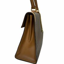 【希少】CELINE セリーヌ ハンド バッグ マカダム ガンチーニ リング チェーン PVC レザー ゴールド 金具 ブラウン トップ ワン ハンドル_画像4