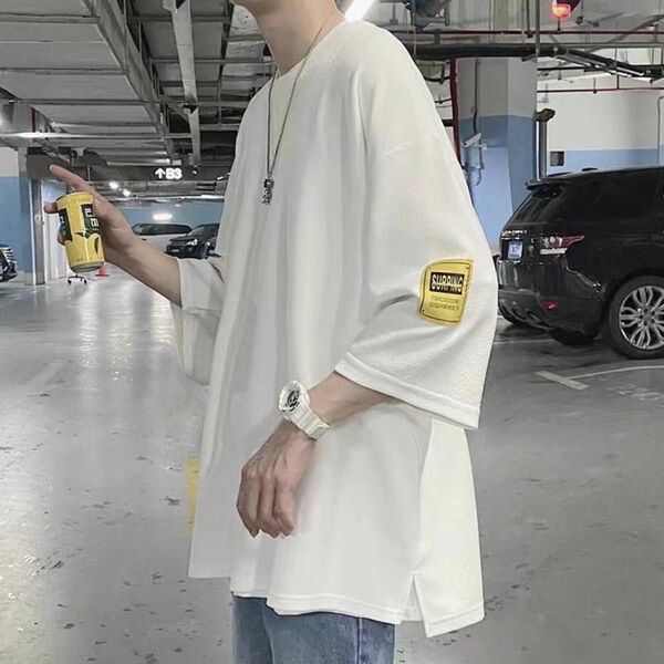 2XL 白 メンズ オーバーサイズ Tシャツ 半袖 韓国 ストリート