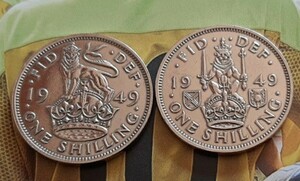 2枚セット イギリス 1949年 シリング 英国コイン 美品です 本物 ライオンデザインジョージ王25mm