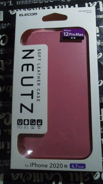 iPhone 12 Pro Max レザーケース NEUTZ 磁石付き 手帳型 ピンク カードポケット付 背面を折り曲げてスタンドとして使用 ストラップリング付