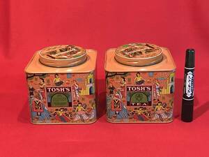 A7299●珍品・ビンテージ缶【TOSH'S TEA】インド 高級紅茶缶 2個セット 1985年にカルカッタで購入 タージマハル/象/ダンス/イラスト